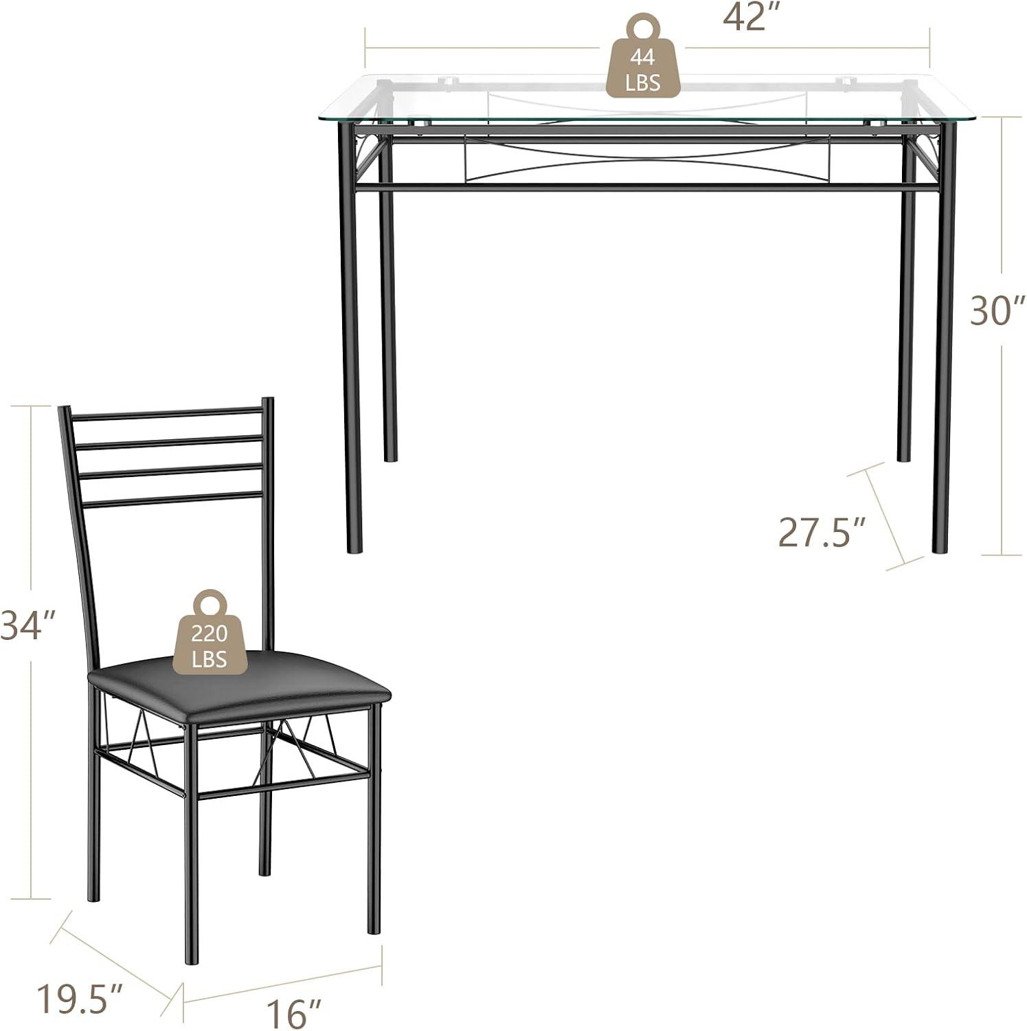 Finihen Dining Set, Dining Table Set, 5 Pieces Dining Set with Tempered Glass Top Table and 4 Upholstered Chairs, for Home, Restaurant, Black