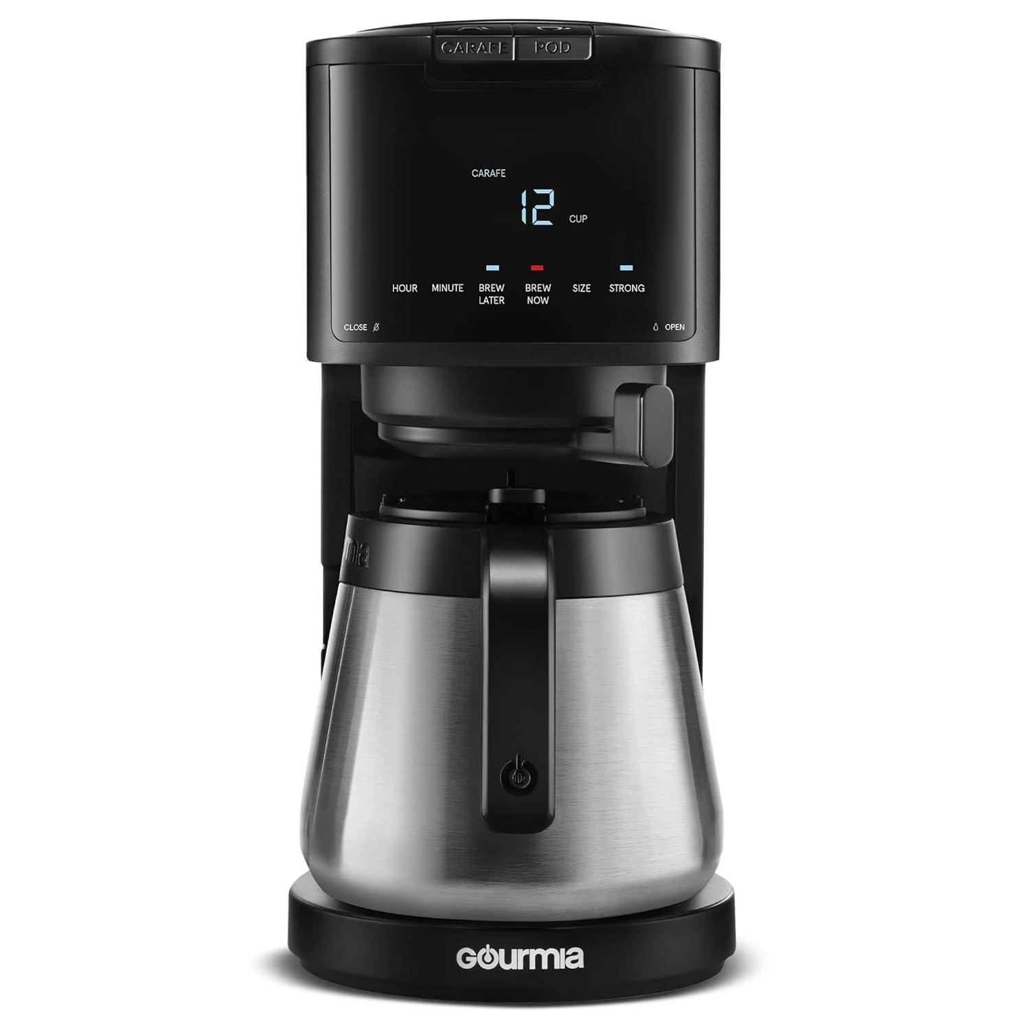 Gourmia 12 Cup Drip Coffee Maker with Thermal Carafe Black: Stainless Steel, Electric, Dishwasher-Safe Parts, 2-Year Warranty