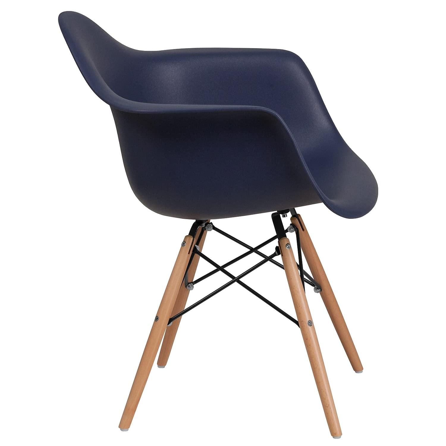2 Pack Alonza Series Navy Plastic Chair with Wooden Legs