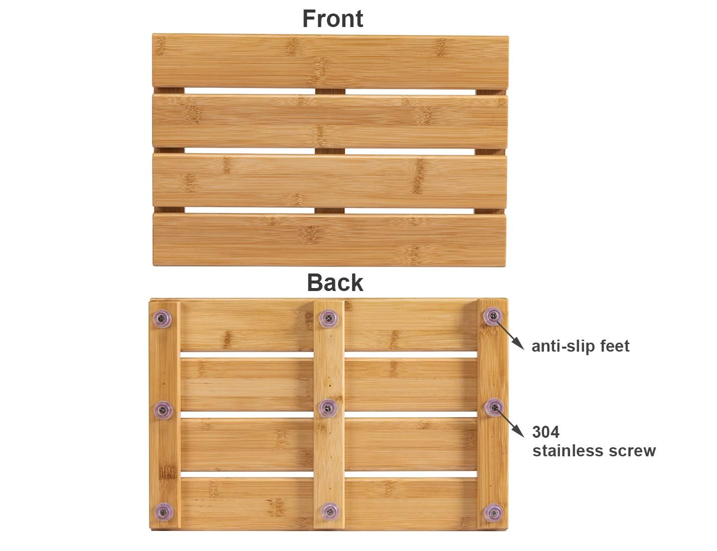 Bamboo Shower Bath Mat for Bathroom, Non-Slip Bamboo Wood Bathroom Mats for Inside or Outside (19.7 x 12.2 inches)