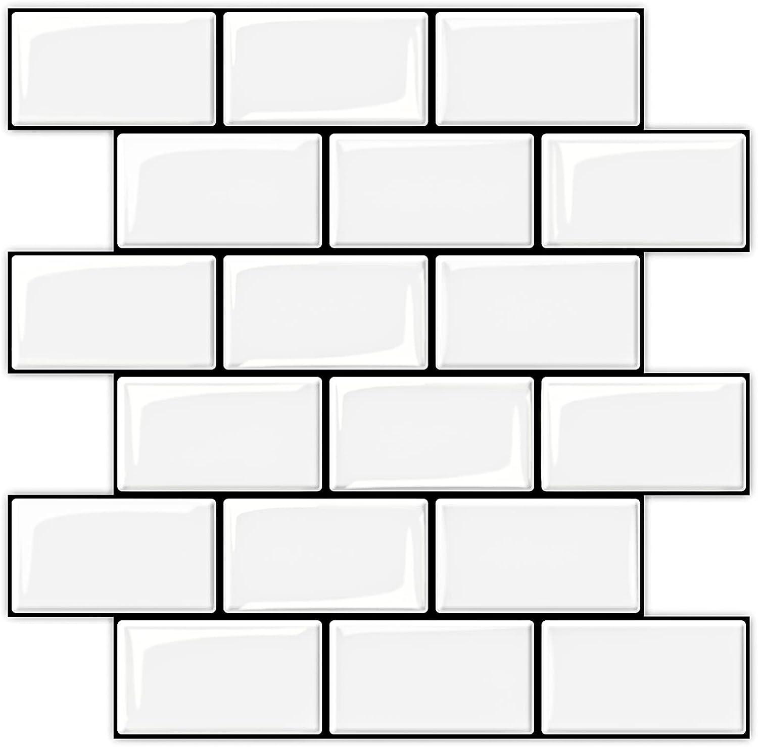 Art3d Peel and Stick Backsplash Tile, 10-Sheet Stick on Subway Tiles for Kitchem, Bathroom Back Splashes, 12"x12", Warm White with Black Grout