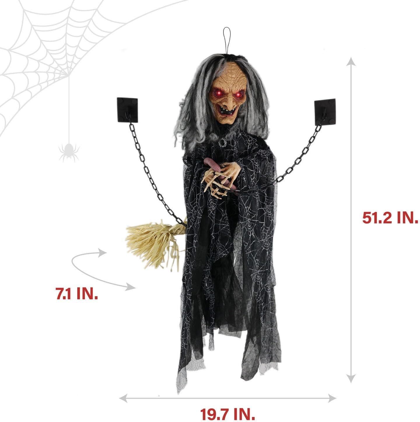 Haunted Hill Farm Lifesize Witch Prop with Lights and Sound, Indoor/Covered Outdoor Halloween Decoration