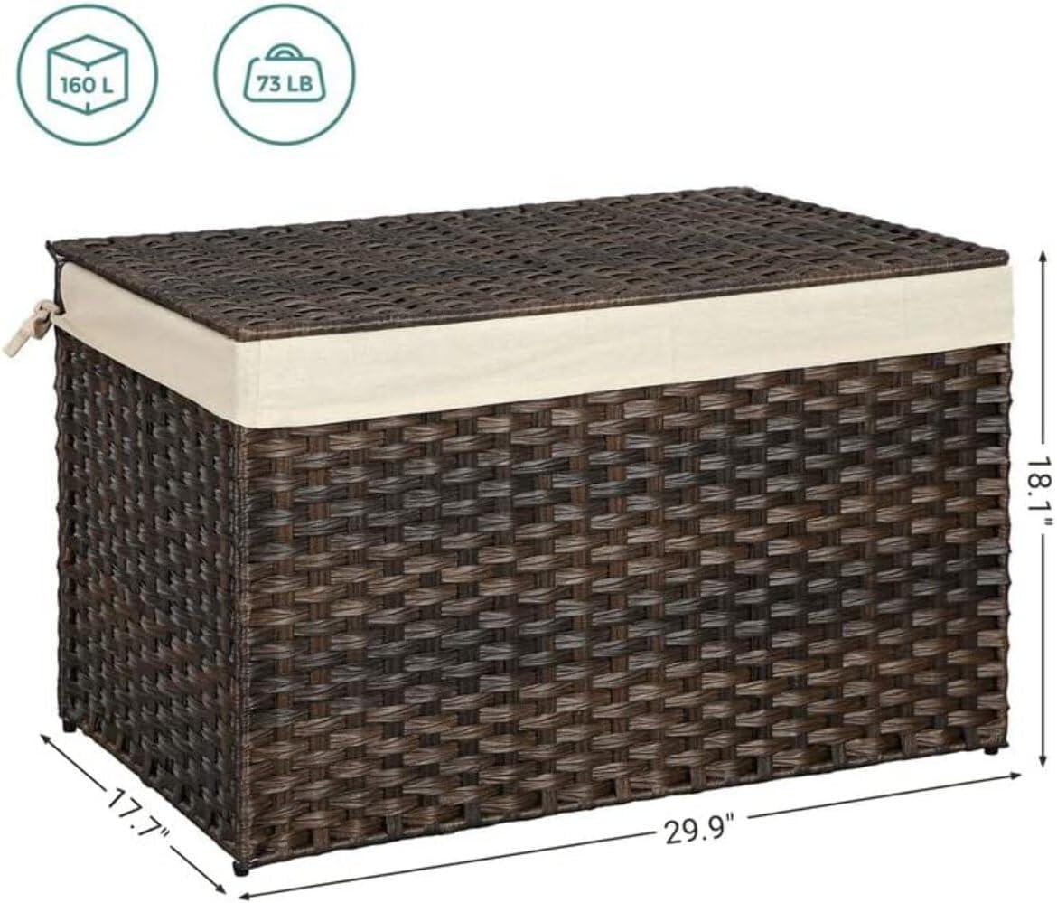 Rustic Brown Foldable Rattan Storage Basket with Lid