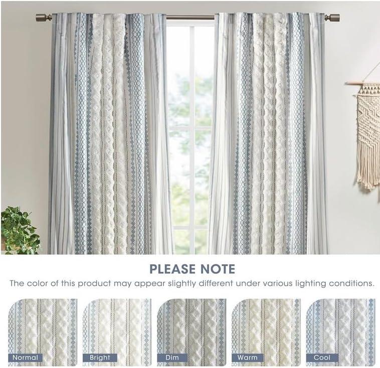 INK+IVY Imani Cotton Printed Boho Single Curtain Panel with Chenille Stripe and Lining