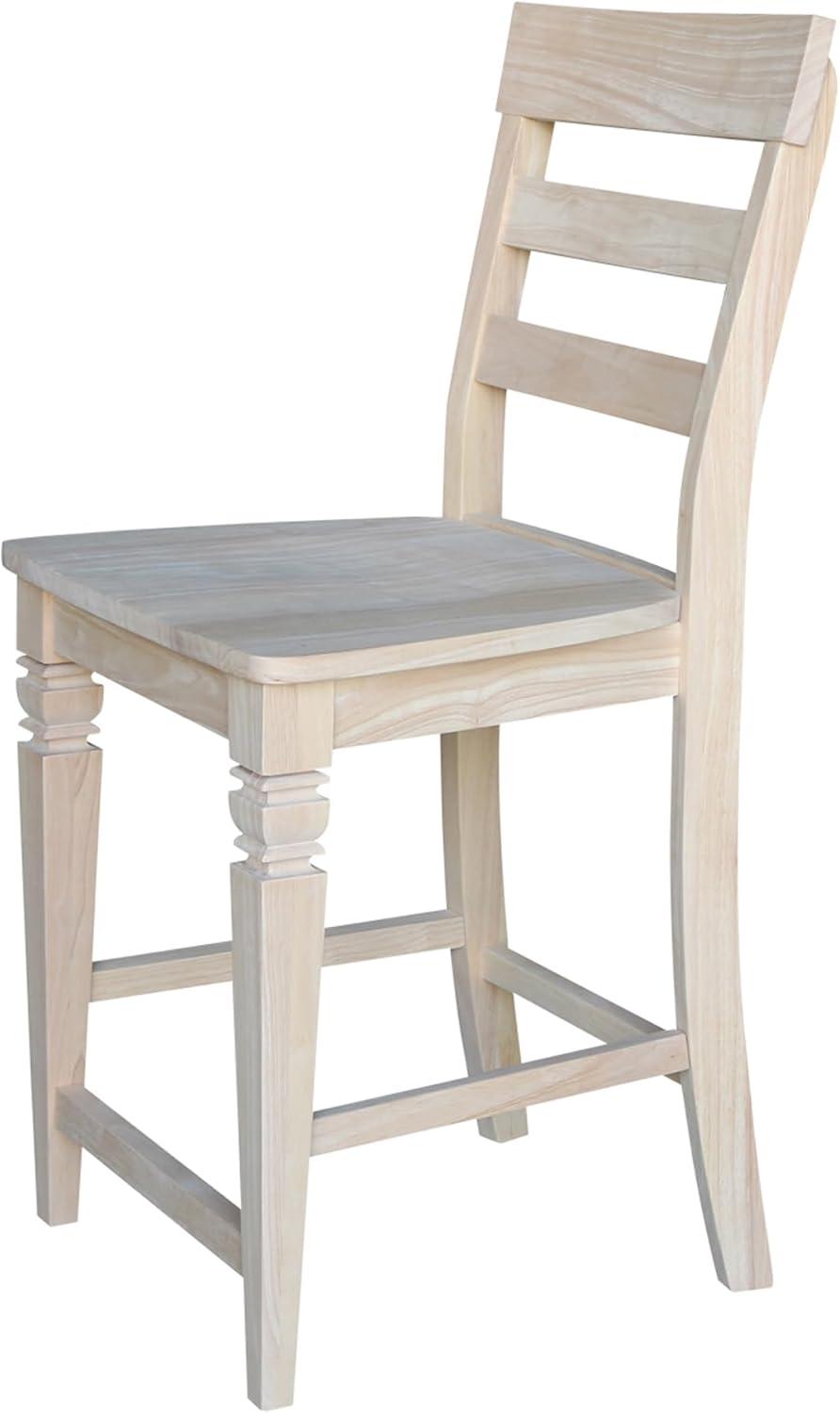 23.62" Java Counter Height Barstool Unfinished - International Concepts: Solid Wood, Ladder-Back