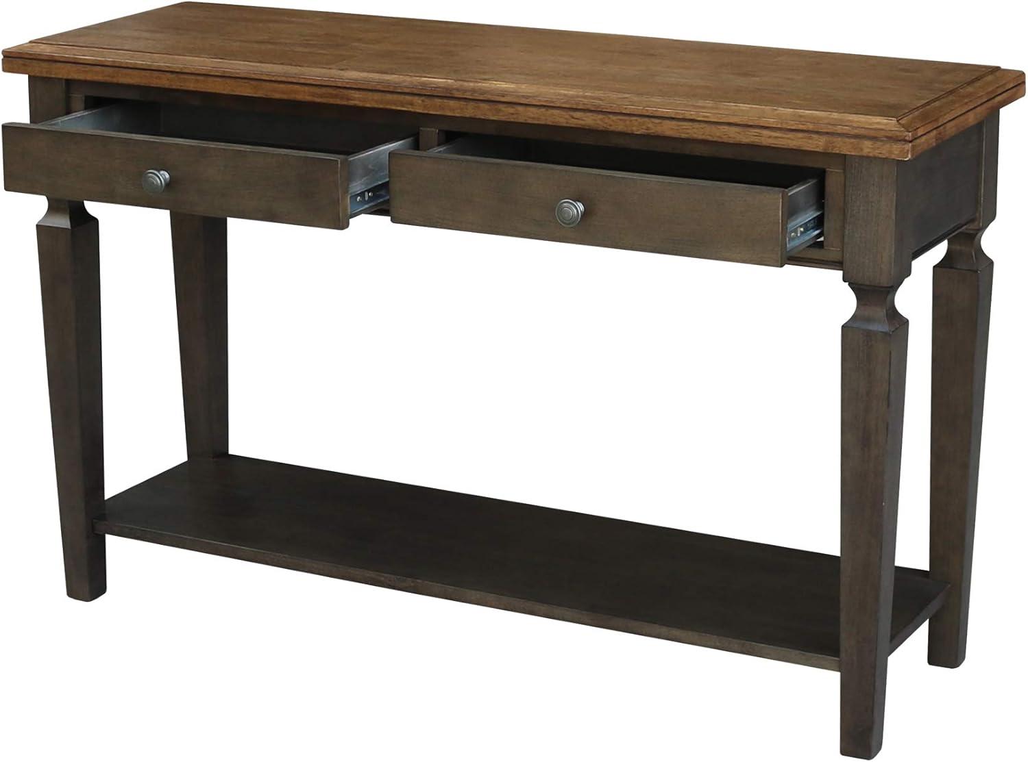 Vista 56'' Hickory and Washed Coal Wood Console Table with Storage