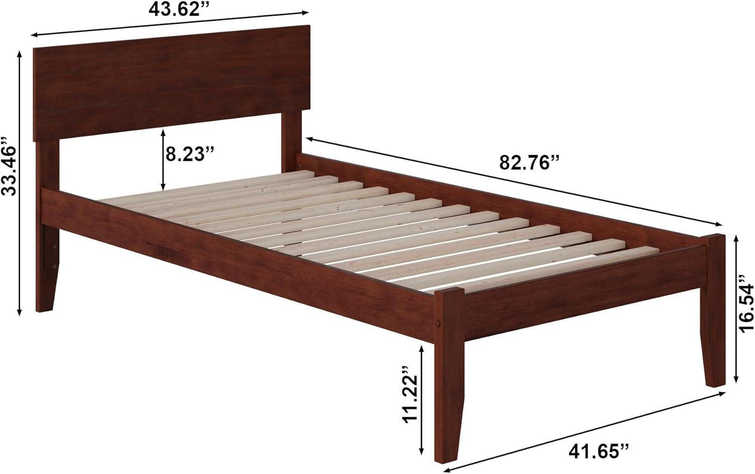 AFI Furnishings Orlando Twin Extra Long Platform Bed with Open Footboard and Turbo Charger in Walnut