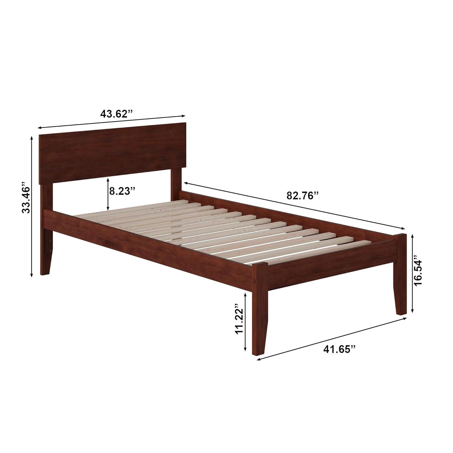 AFI Furnishings Orlando Twin Extra Long Platform Bed with Open Footboard and Turbo Charger in Walnut