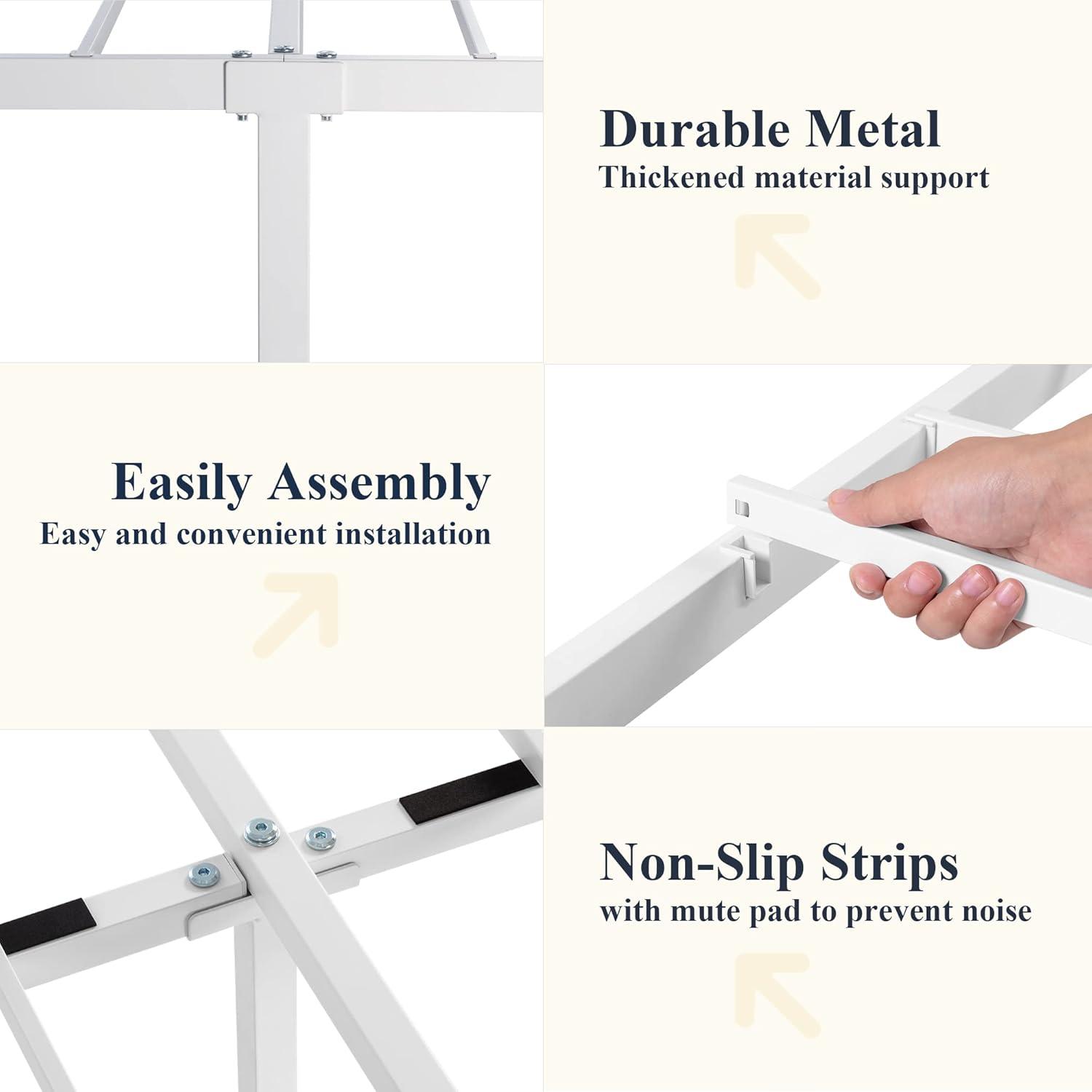 Allewie Full Size Metal Platform Bed Frame with Victorian Style Wrought Iron-Art Headboard/Footboard, White