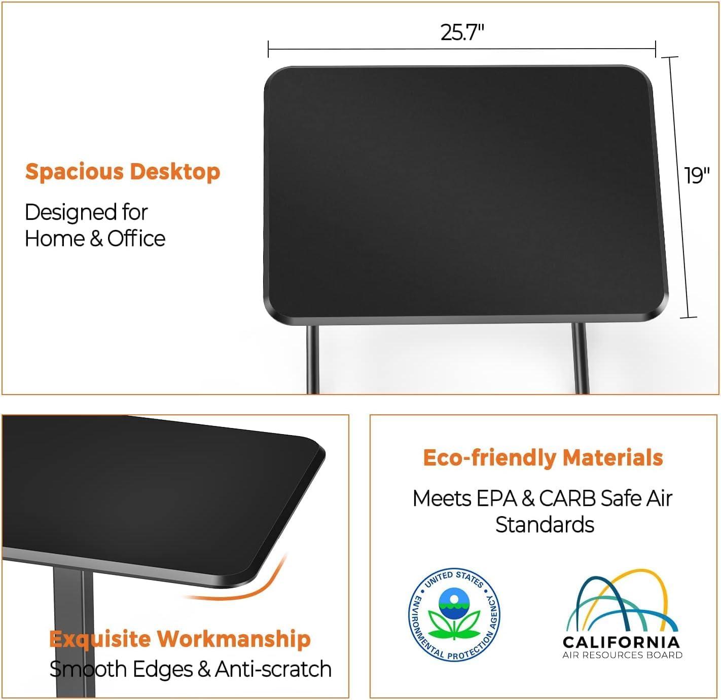 Sweetcrispy Small Mobile Rolling Standing Desk - Overbed Table, Teacher Podium with Wheels, Adjustable Work Table, Rolling Desk Laptop Computer Cart for Home, Office, Classroom, Black