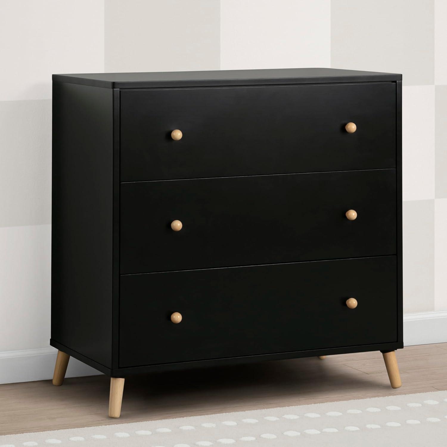 Delta Children Essex 3 Drawer Dresser with Interlocking Drawers - Greenguard Gold Certified, Ebony/Natural