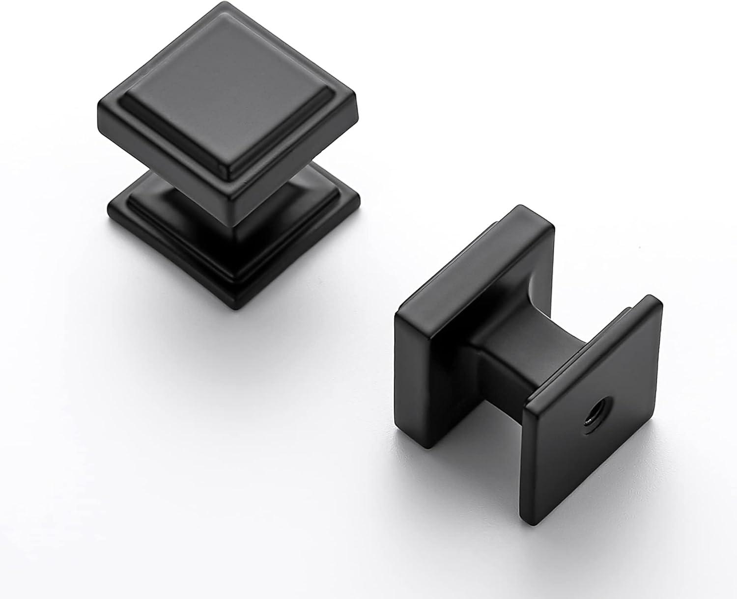 5 Pack Matte Black Square Kitchen Cabinet Knobs,Zinc Solid Drawer Pulls,Farmouse Cabinet Handles for Cupboard, Dresser, Closet and Bathroom, Modern Cabinet Hardware for Cabinets Black 5 Black 5