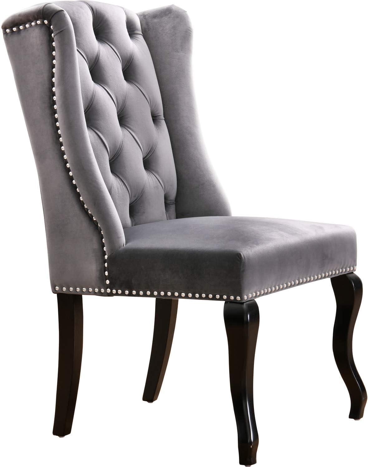 Luxurious Grey Velvet Upholstered High Back Side Chair with Wood Legs