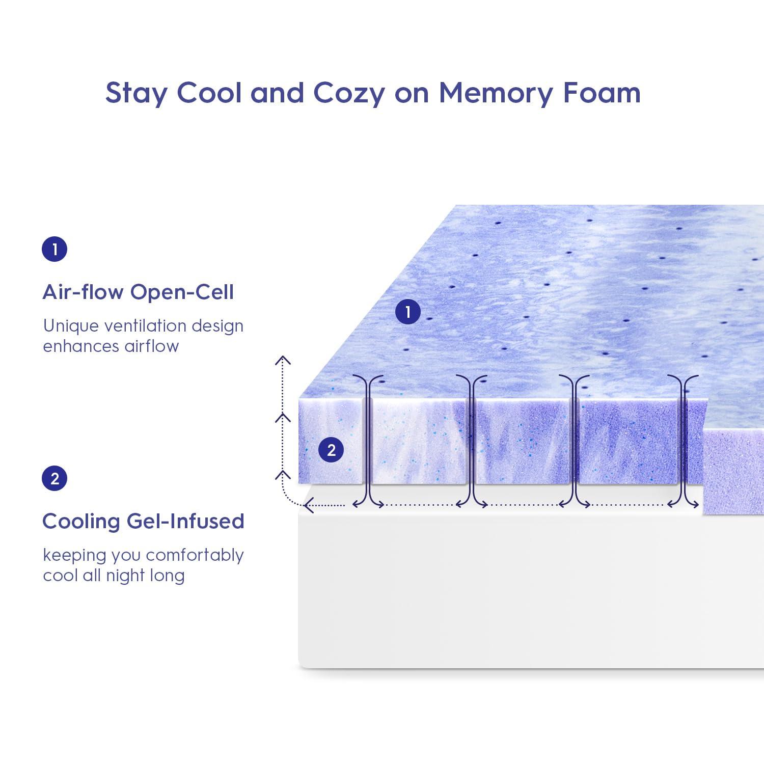 Queen Size Cooling Gel Memory Foam Mattress Topper