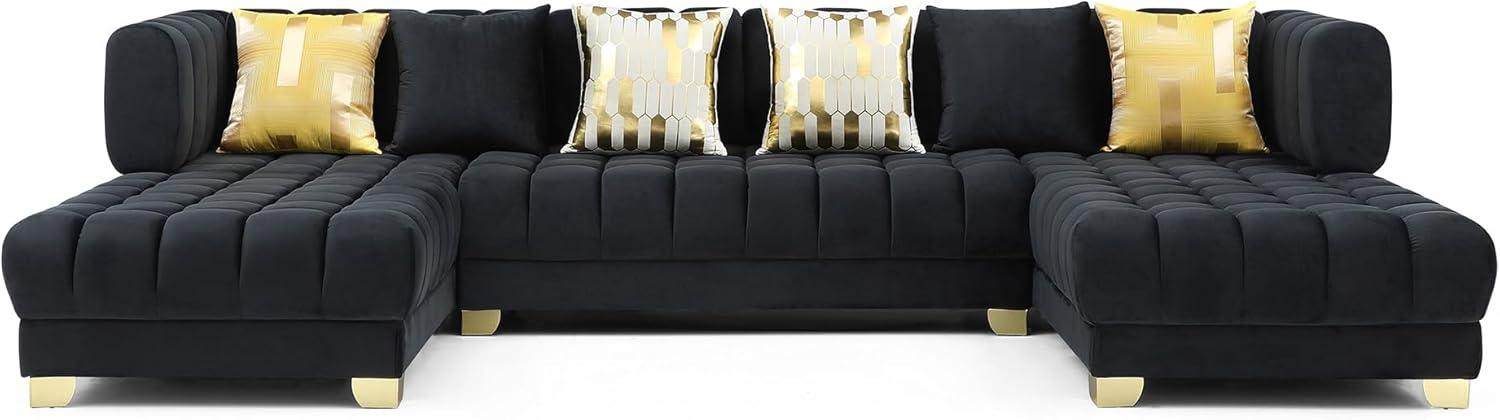 Better Home Products Marigold U-Shaped Velvet Sectional Sofa in Black