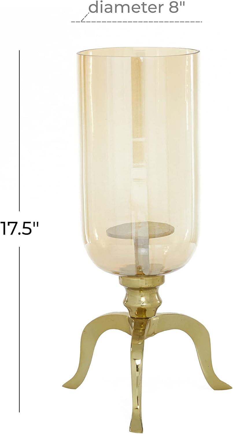 DecMode Gold Aluminum Single Candle Hurricane Lamp