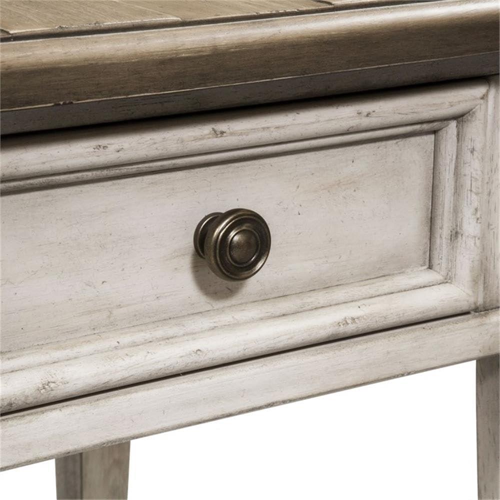 Antique White Wood and Metal Drawer End Table