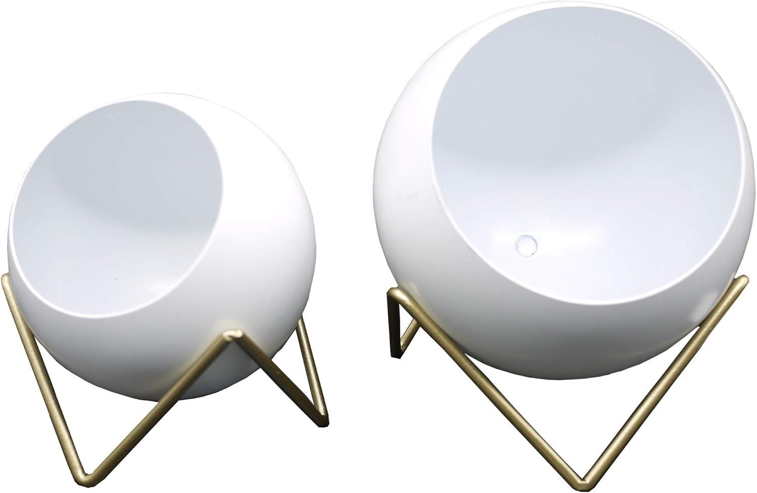 Admired by Nature ABN5E131-WHT Spherical Planter, Gold, White,   Set of 2 - 8'6" x 13'