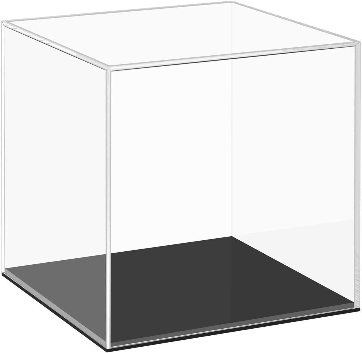 Cliselda Acrylic Display Case with Black Base 5x5x5 inch, Clear Square Acrylic Box Cube Small Storage Containers, Fully Assembled Dustproof Plastic Display Box for Collectibles Action Figures