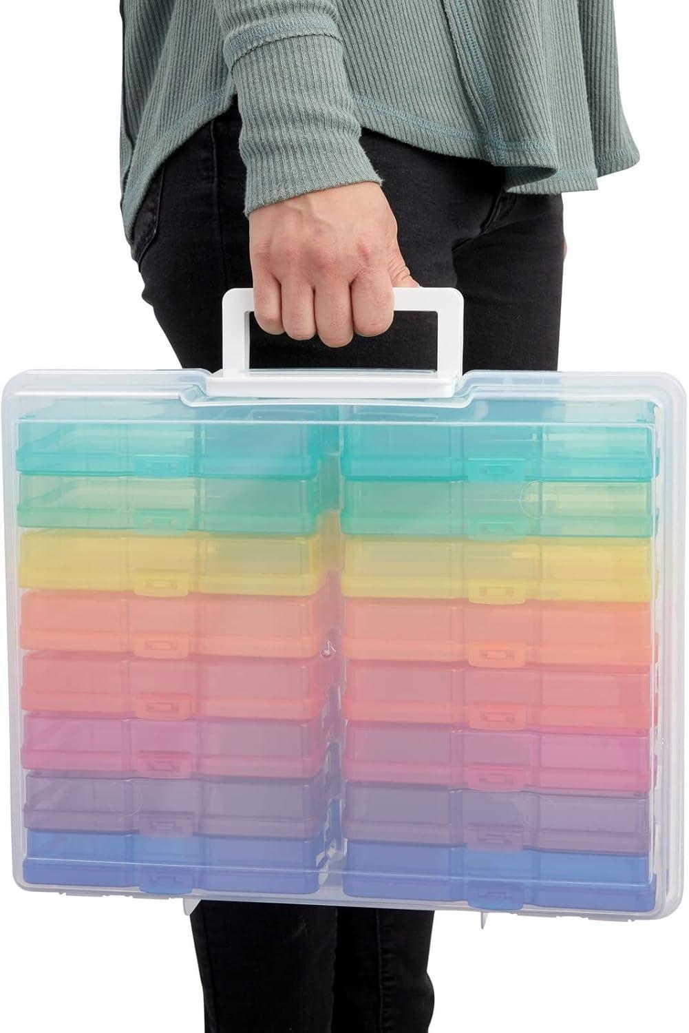 Bright Creations 4 x 6 Inch Photo Storage Box with Handle, 16 Rainbow Colored Craft Organizers and Storage Cases for Pictures, Cards, 15x12x5 In