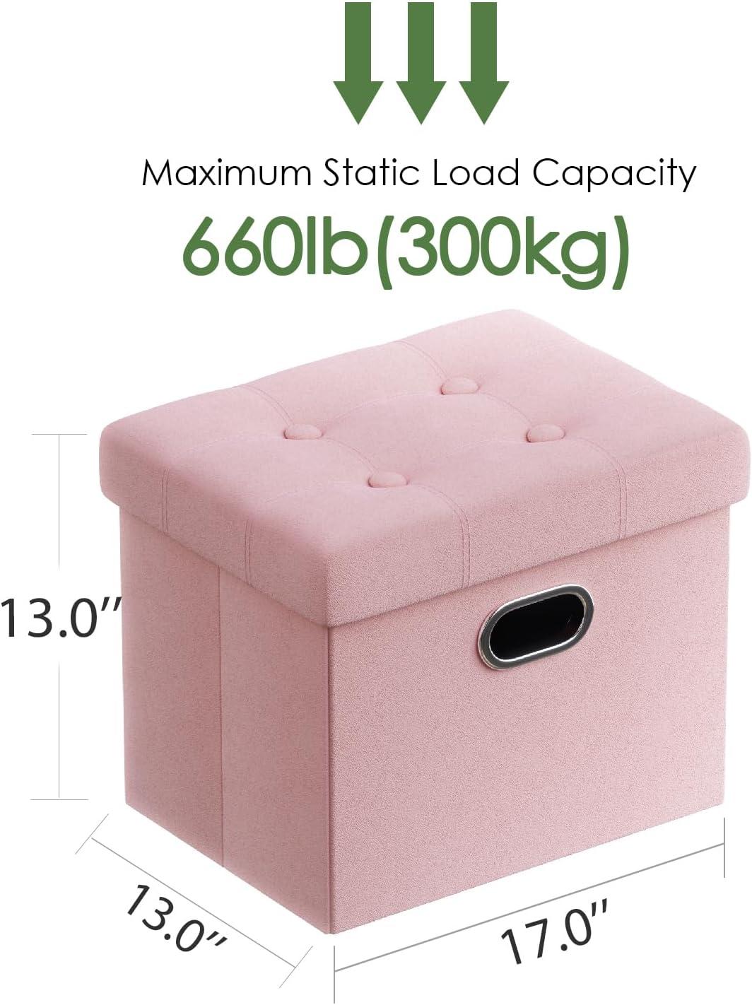 PRANDOM Extra Large Ottoman with Storage [1-Pack] Velvet Folding Small Square Foot Stool with Lid for Toy Living Room Bedroom Coffee Table Dorm Pink 30.5x15x15 inches