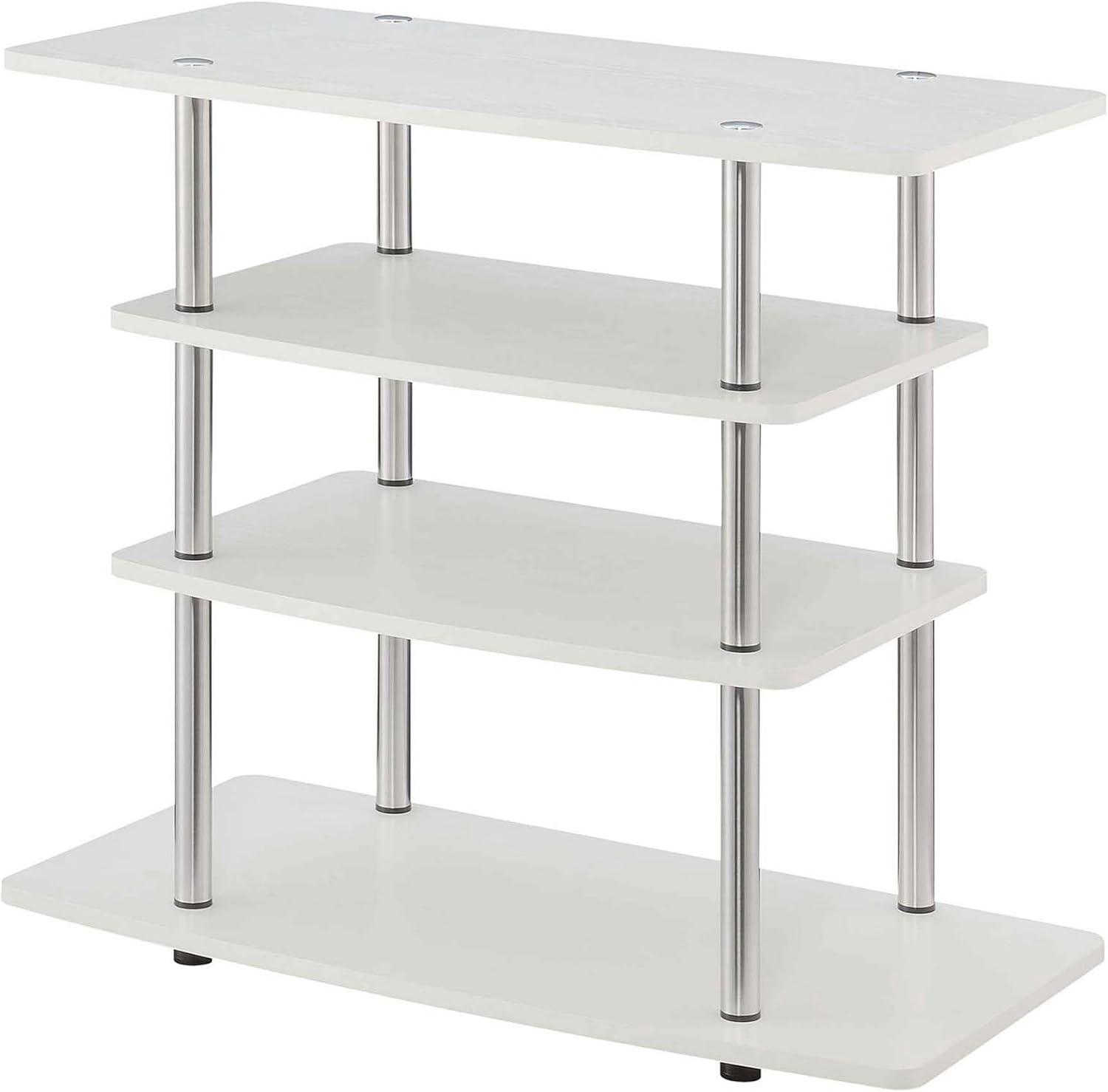 White Particle Board and Stainless Steel 4-Tier TV Stand