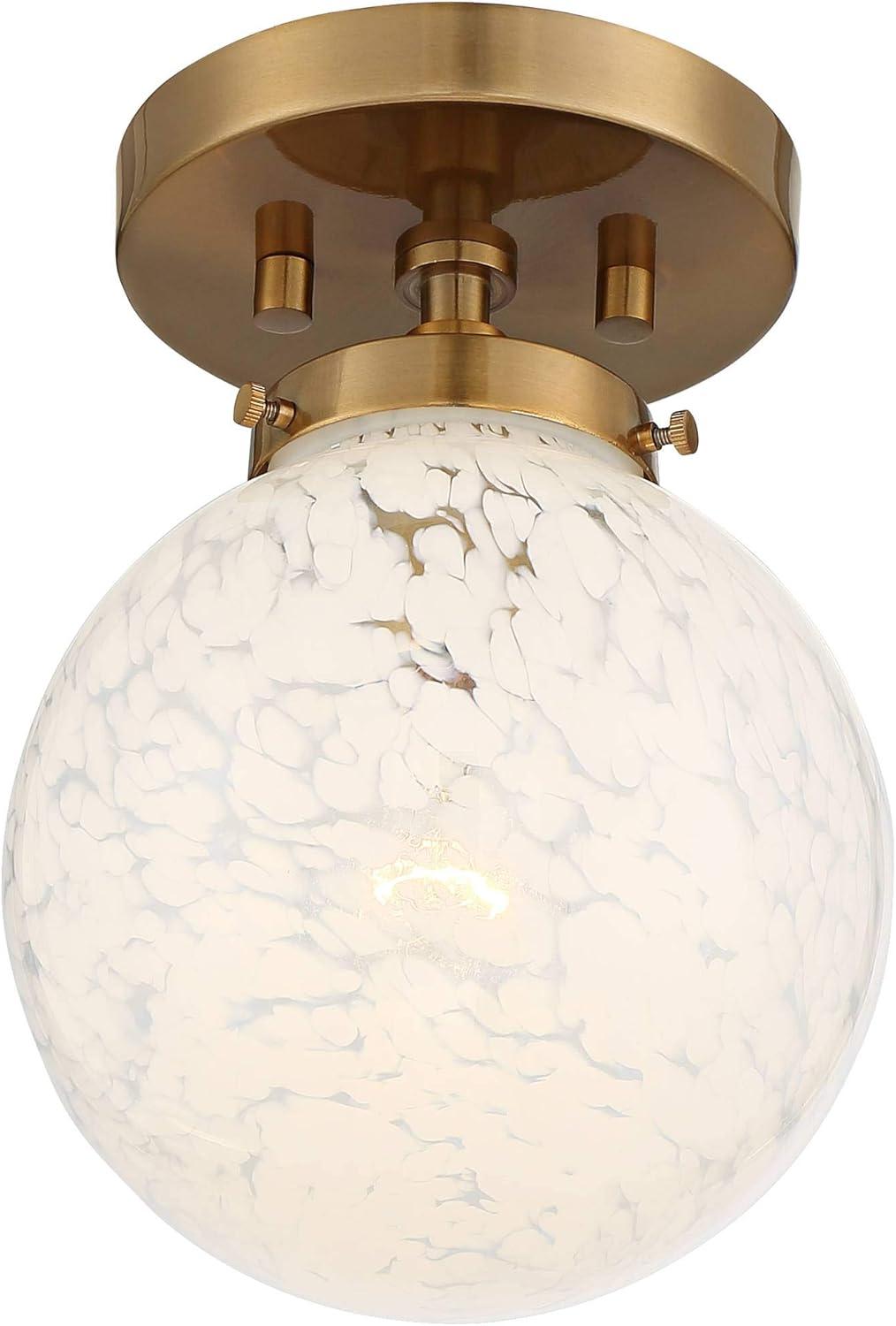 Possini Euro Design Mid Century Modern Ceiling Light Semi Flush Mount Fixture Warm Gold 7" Wide Art Glass Globe for Dining Kitchen