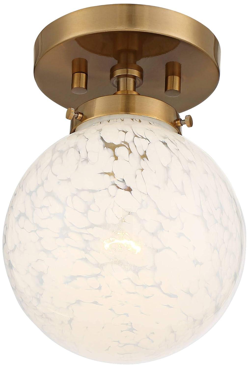 Possini Euro Design Mid Century Modern Ceiling Light Semi Flush Mount Fixture Warm Gold 7" Wide Art Glass Globe for Dining Kitchen
