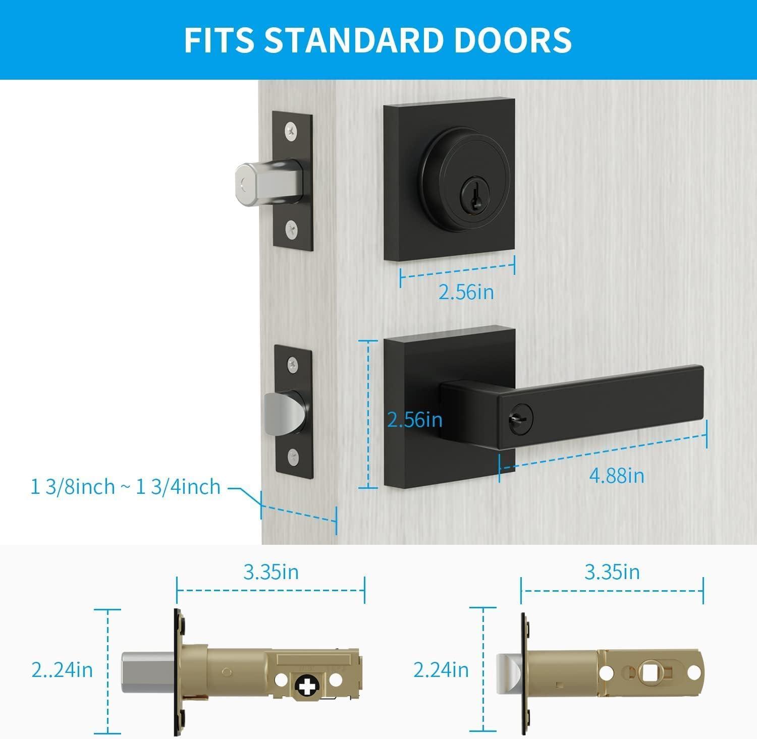 Front Door Handle and Deadbolt Set, Matte Black Exterior Door Lock Set with Deadbolt, Front Door Handles and Locks (2 Pack)