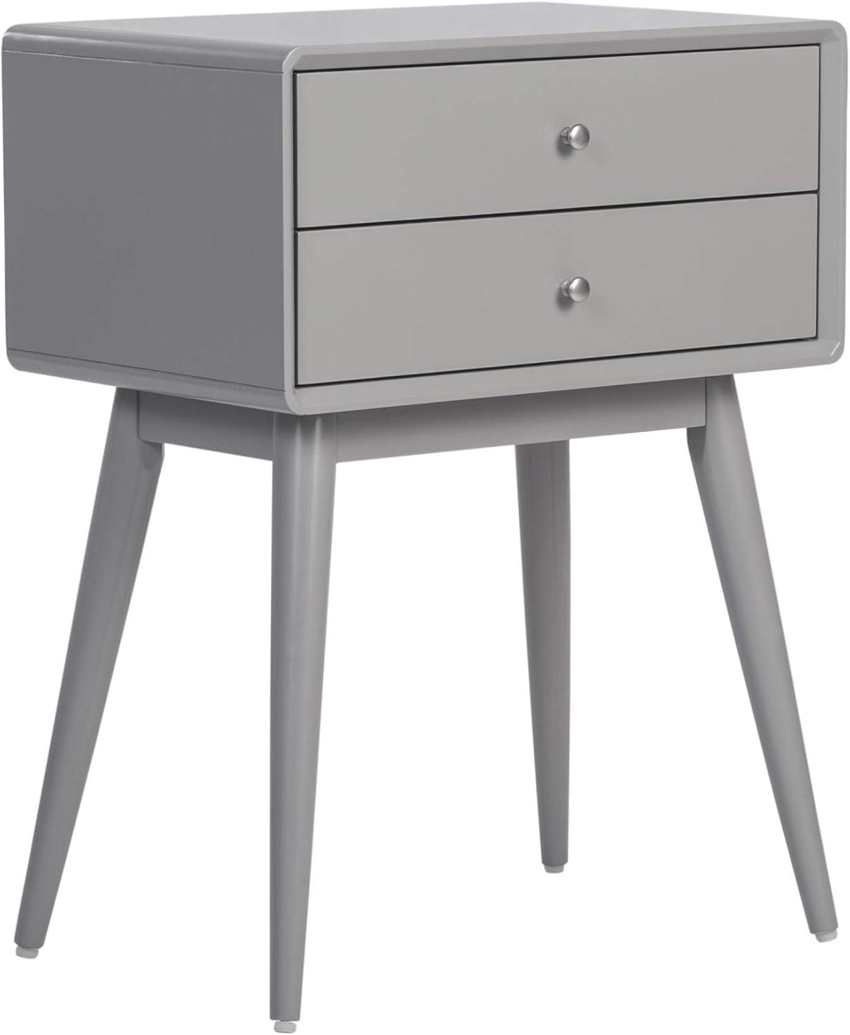 Rory Two Drawer Side Table Gray - Adore Decor: Mid-Century Modern, MDF Wood, Tapered Legs