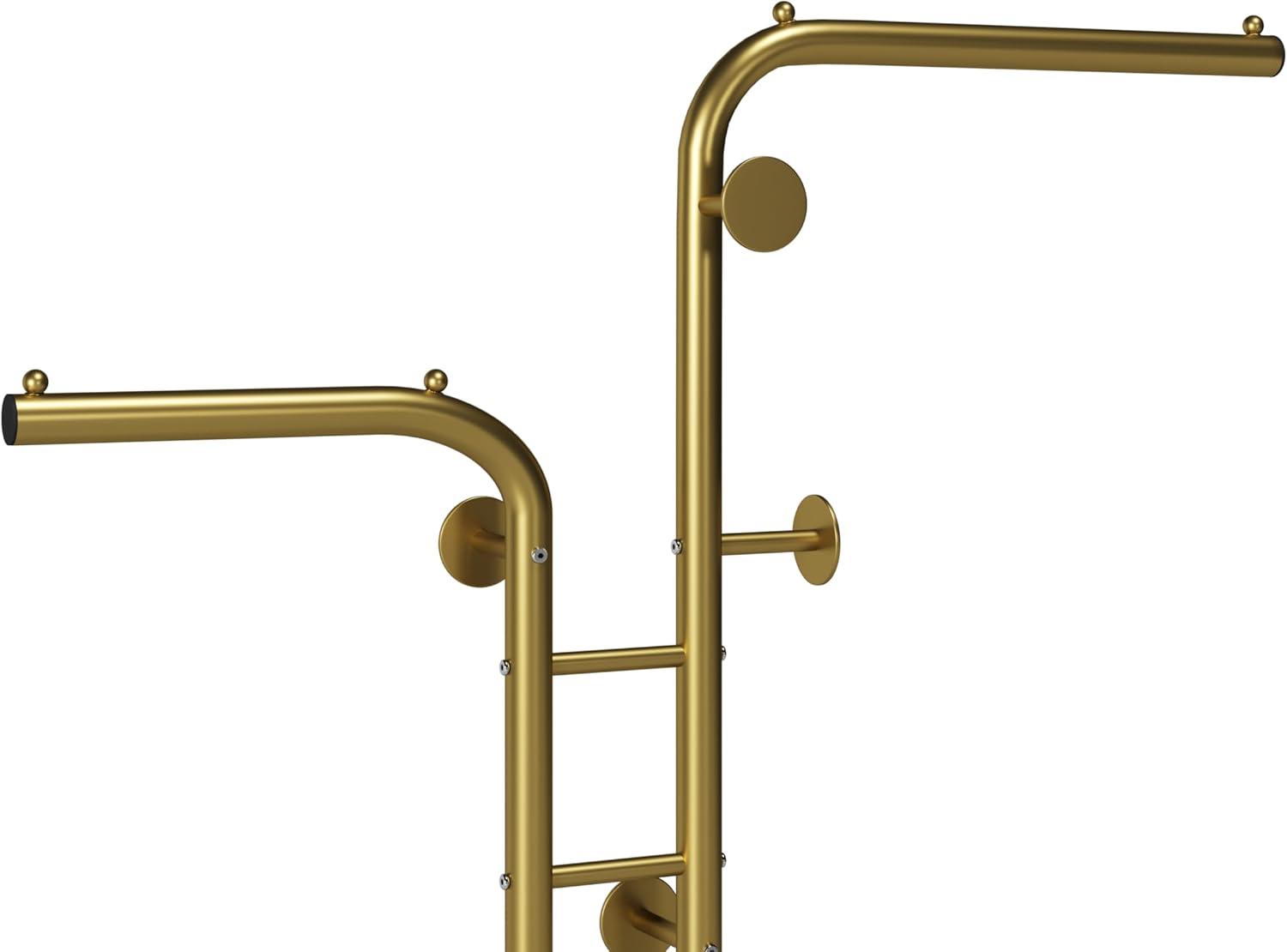 HOMEFORT Coat Rack, Freestanding Metal Coat Racks, Double-pole Clothes Hat Stand with 5 Hooks for Closet, Bedroom, Entryway, Living Room, Gold