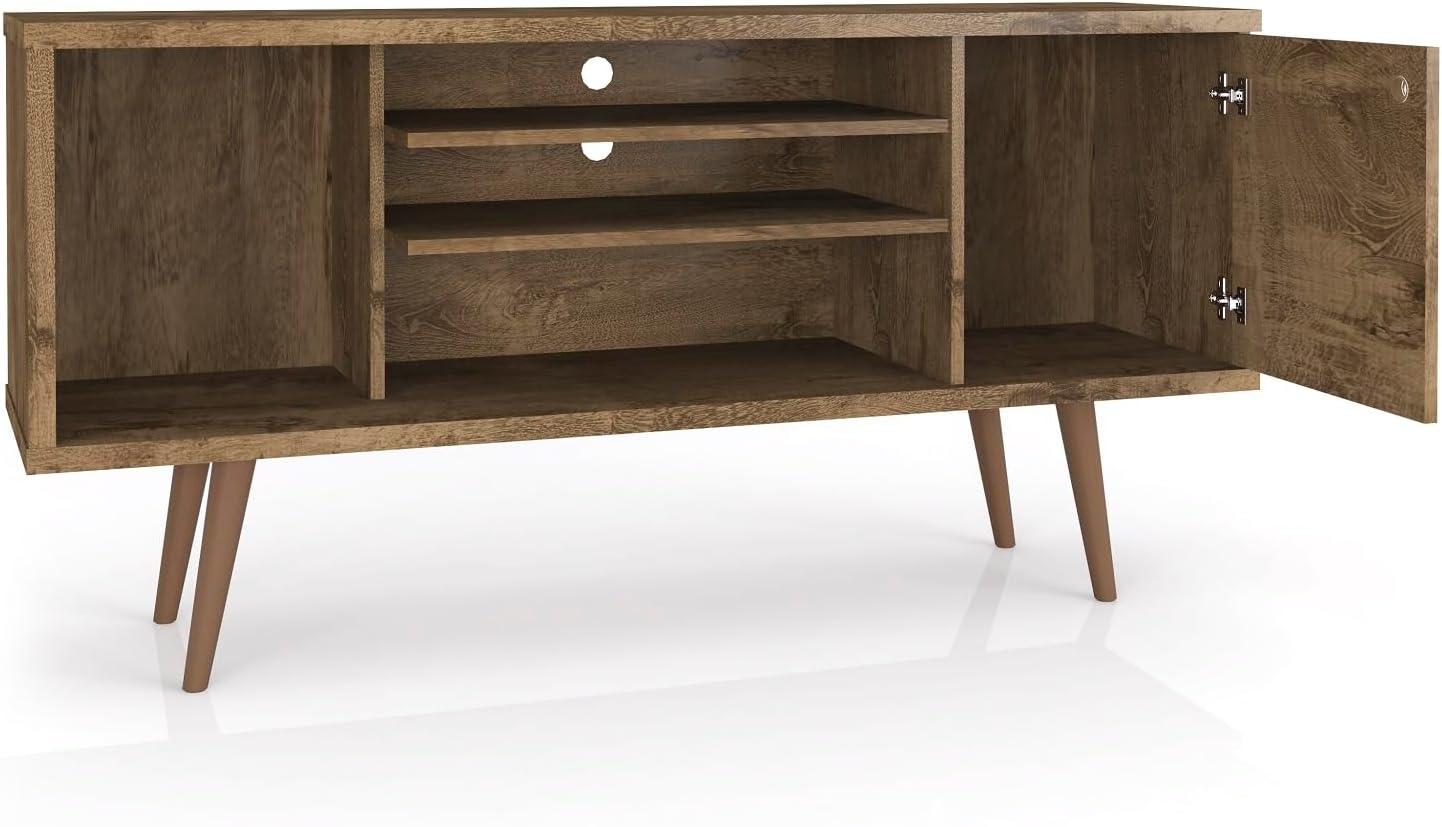 Liberty 53.14" Mid-Century Modern TV Stand with 5 Shelves and 1 Door  with Solid Wood Legs