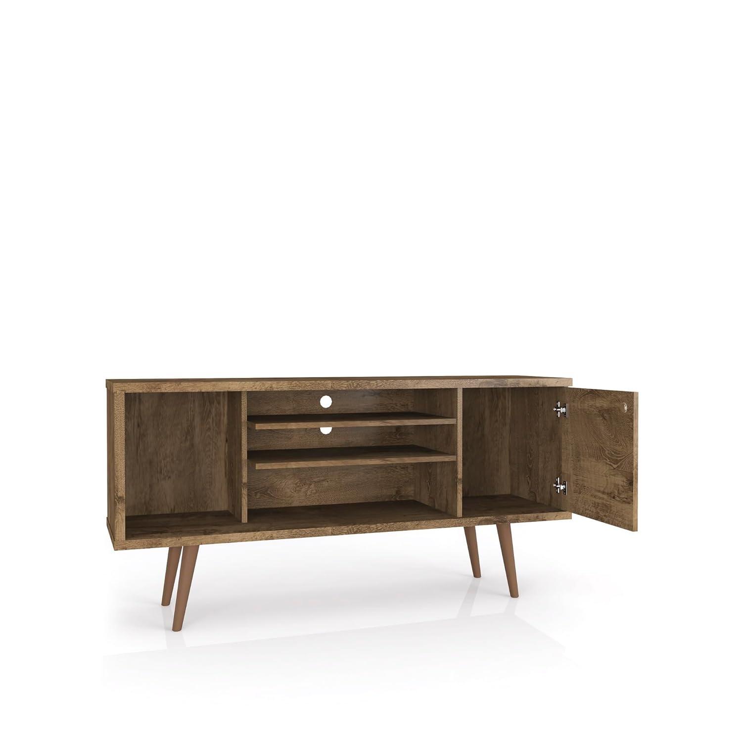 Liberty 53.14" Mid-Century Modern TV Stand with 5 Shelves and 1 Door  with Solid Wood Legs