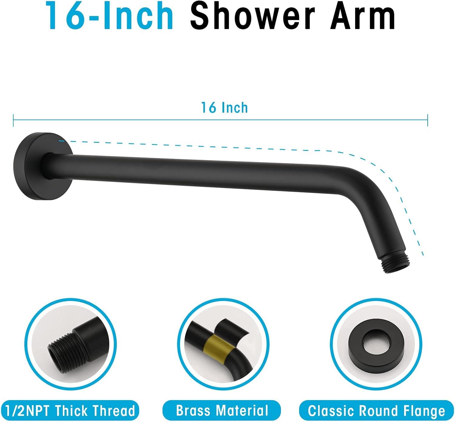 Matte Black 10-Inch Rainfall Shower Faucet Set with Brass Valve