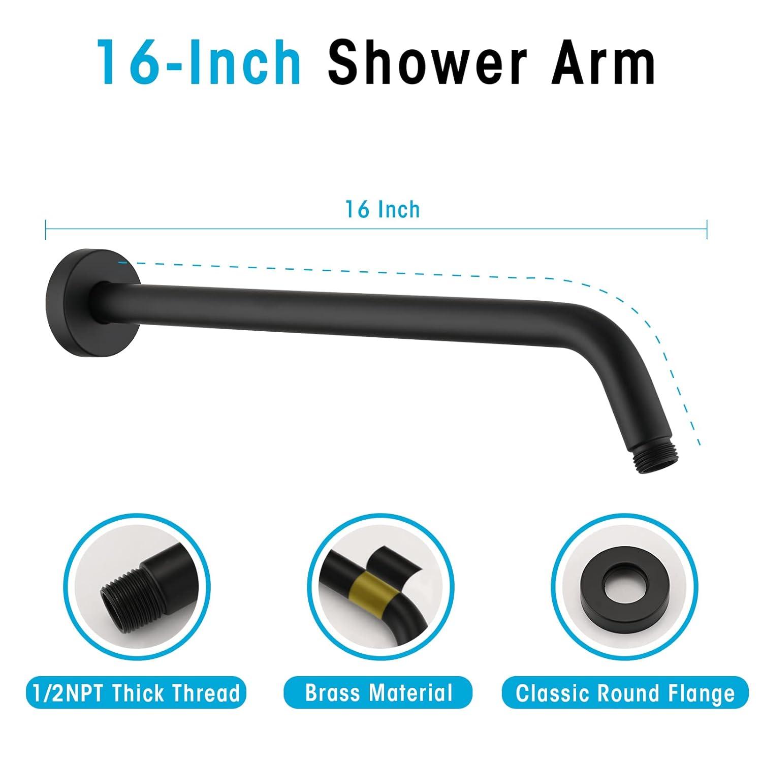 Matte Black 10-Inch Rainfall Shower Faucet Set with Brass Valve