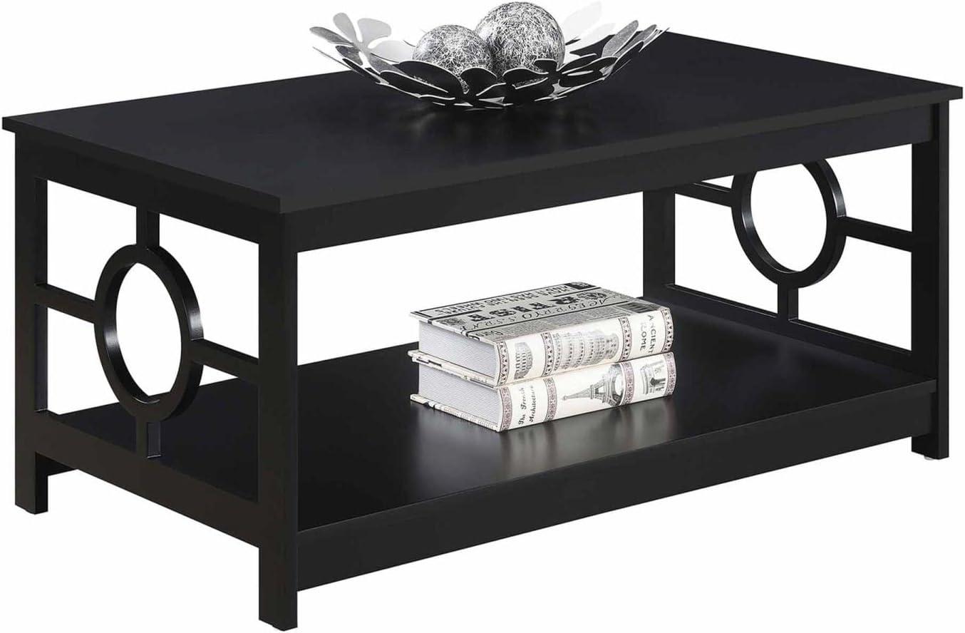 Contemporary 40" Round Wood Coffee Table with Shelf in Black