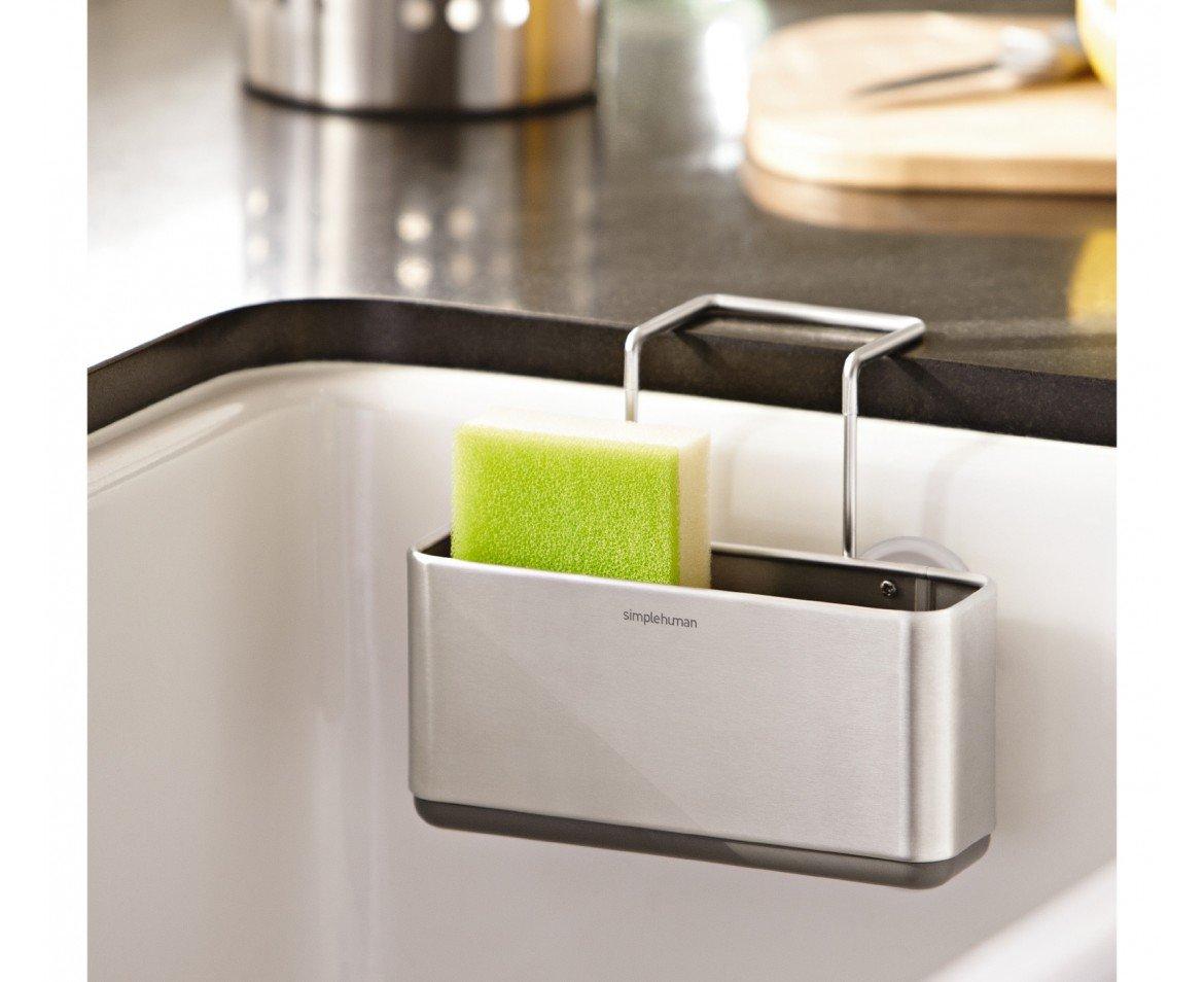 simplehuman Slim Sink Caddy Sponge Holder, Brushed Stainless Steel