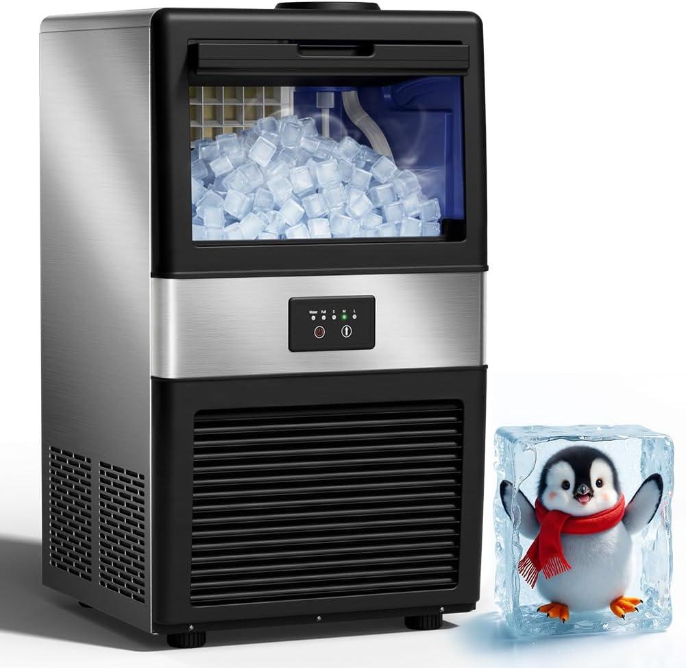 Commercial Ice Maker Machine, 70 LBS/24H Under Counter Large Ice Machine w/ 10 LBS Capacity Ice Storage Bin, 2 Water Inlet Modes, Freestanding & Built in Ice Maker for Bar/Home/Office/Shop, White