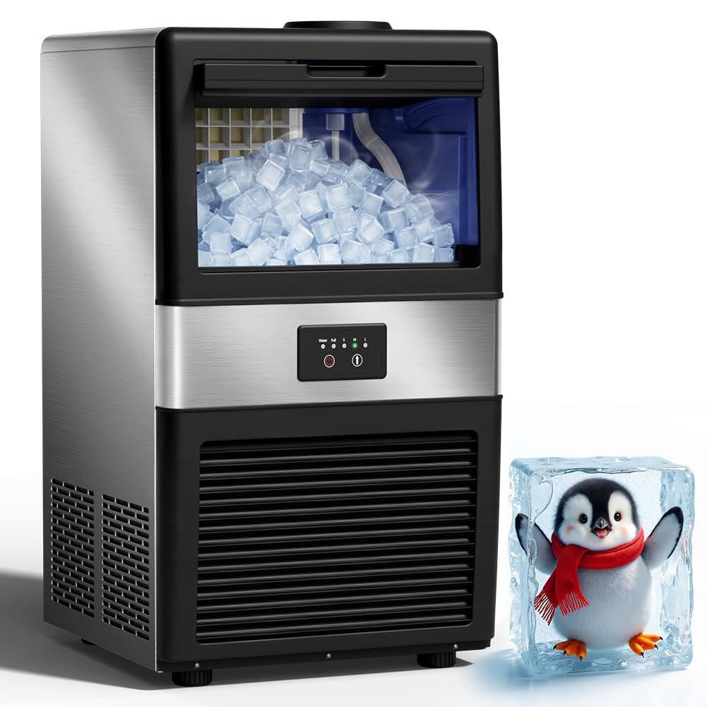 Commercial Ice Maker Machine, 70 LBS/24H Under Counter Large Ice Machine w/ 10 LBS Capacity Ice Storage Bin, 2 Water Inlet Modes, Freestanding & Built in Ice Maker for Bar/Home/Office/Shop, White
