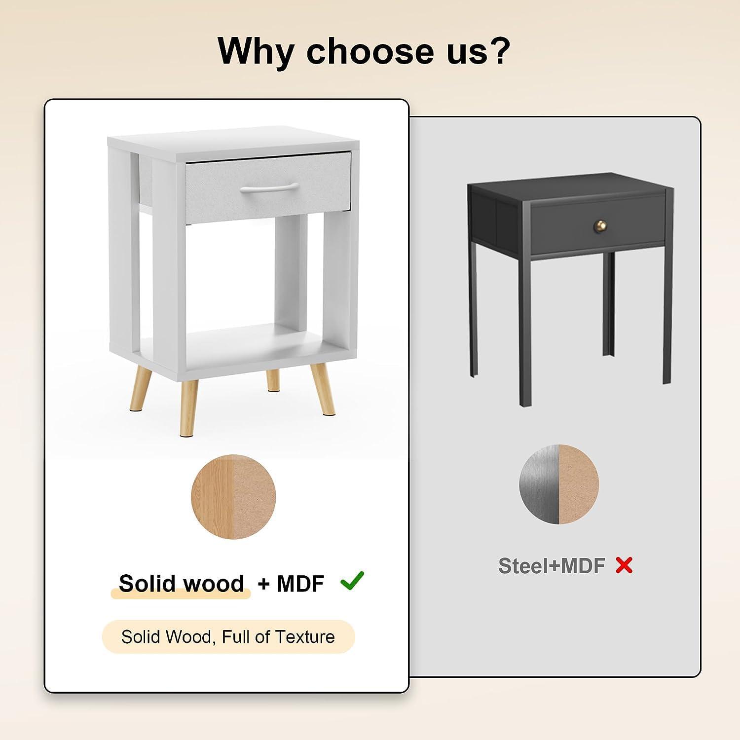 17 Stories Nightstands Set Of 2 With Fabric Storage Drawer And Open Wood Shelf, Side Table With Storage For Bedroom, Bedside Tables - 23.7" H