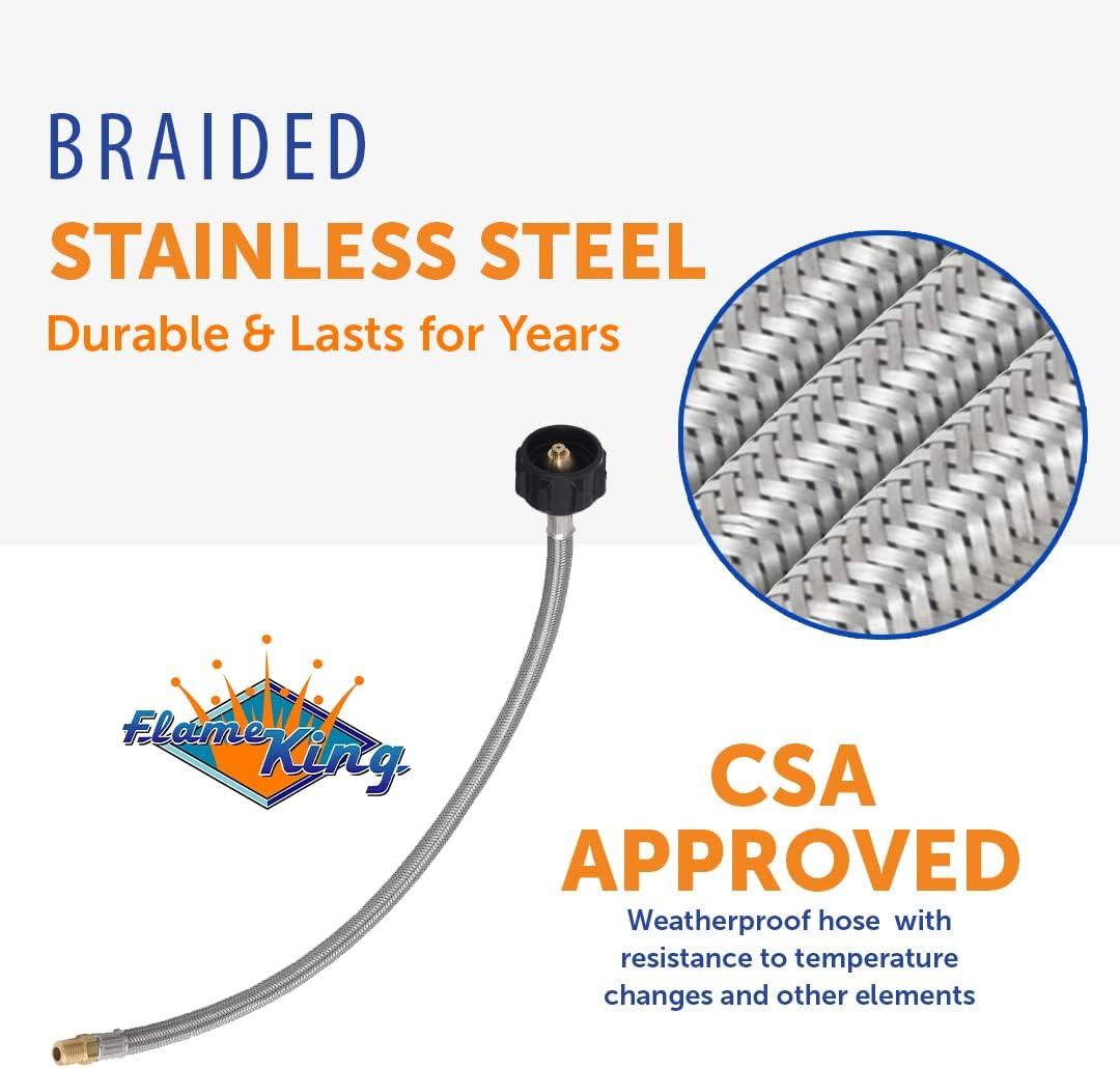 18" Stainless Steel Braided Propane Hose with Brass Fittings