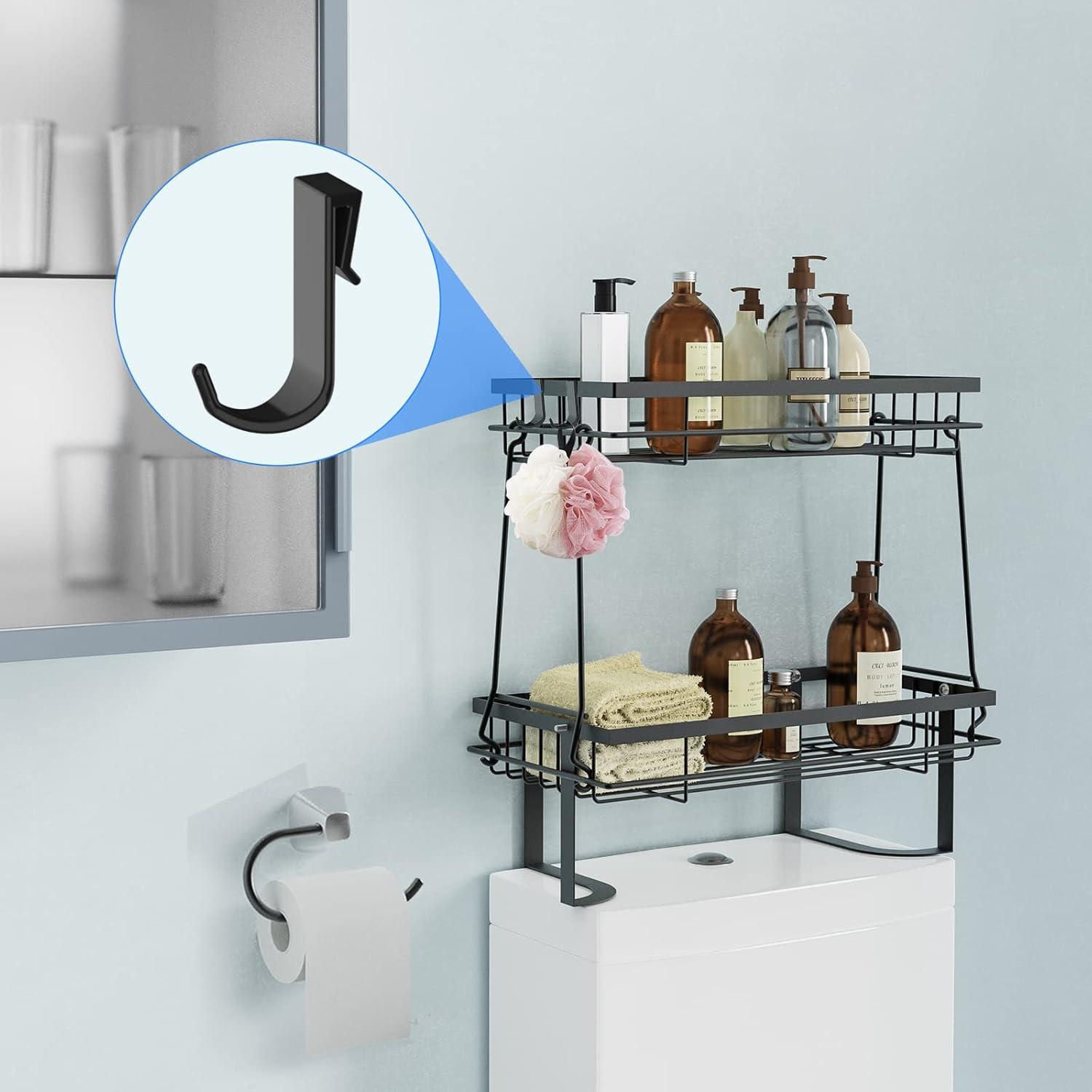 NiHome Waterproof Iron 3-Shelf Bathroom Organizer with Hooks, Black