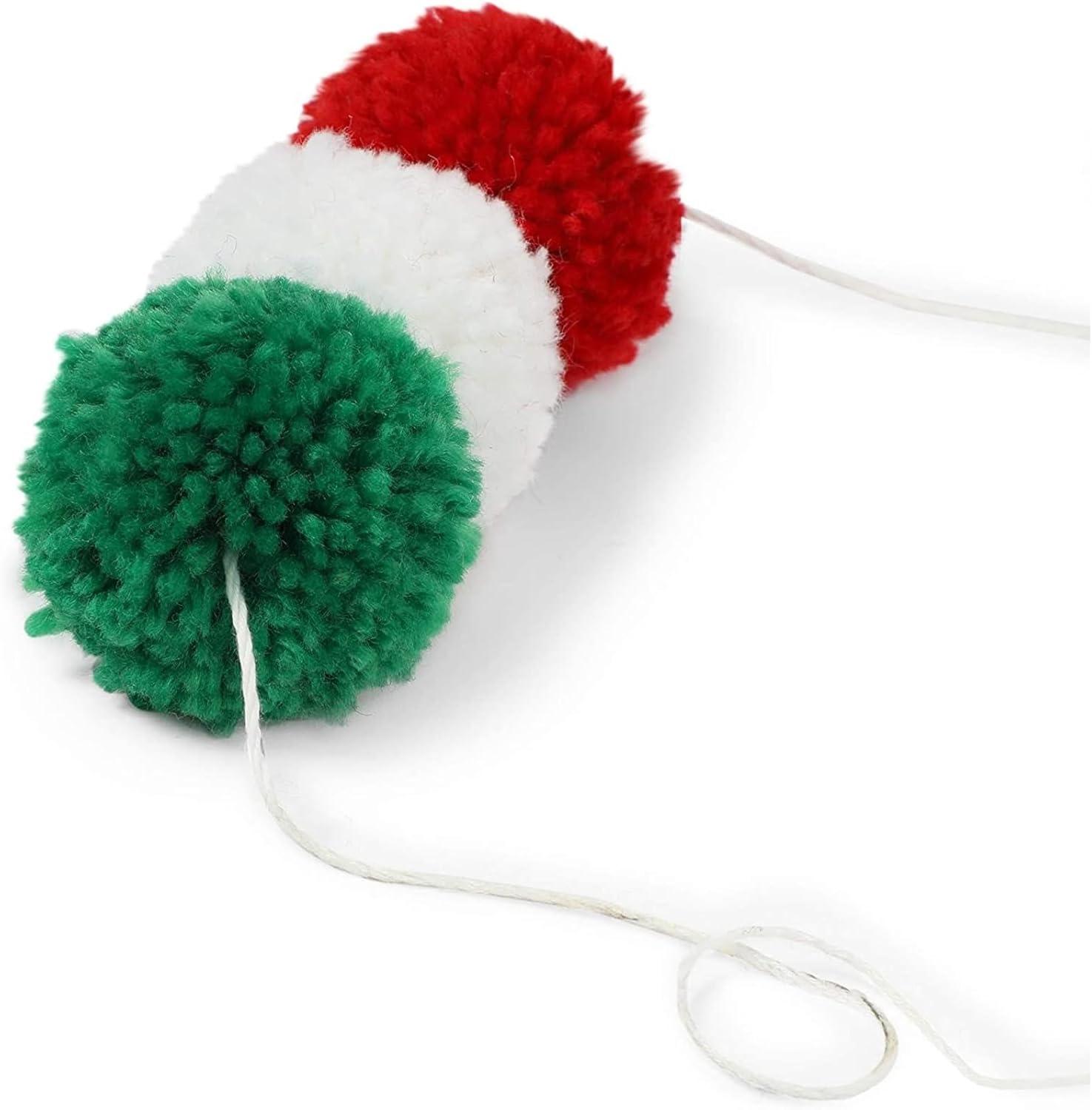Wool Pom Pom Garland Decor for Christmas Party (Red, White, Green, 10 Feet)