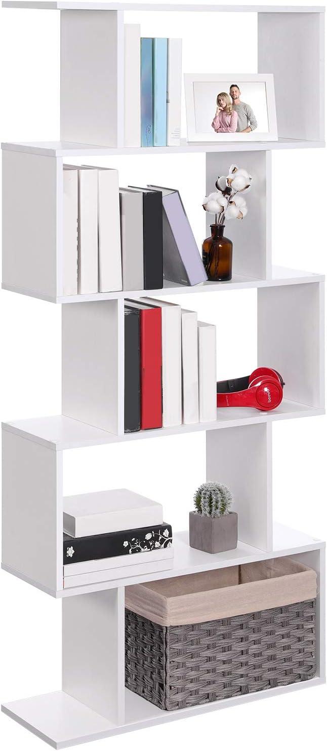 White 5-Tier Wooden Freestanding Bookshelf and Room Divider