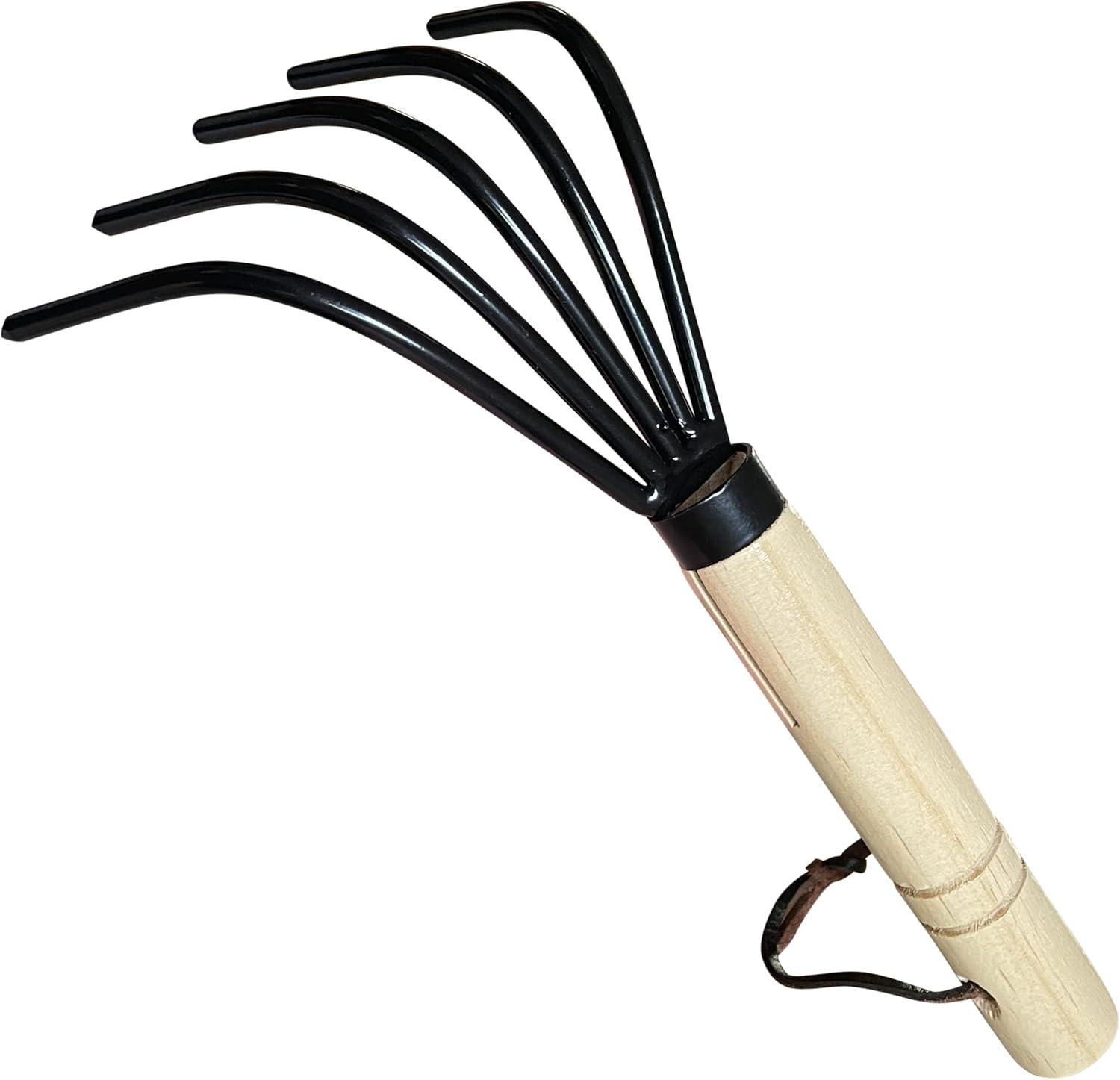 Short Handle Black and Wood Garden Hand Rake