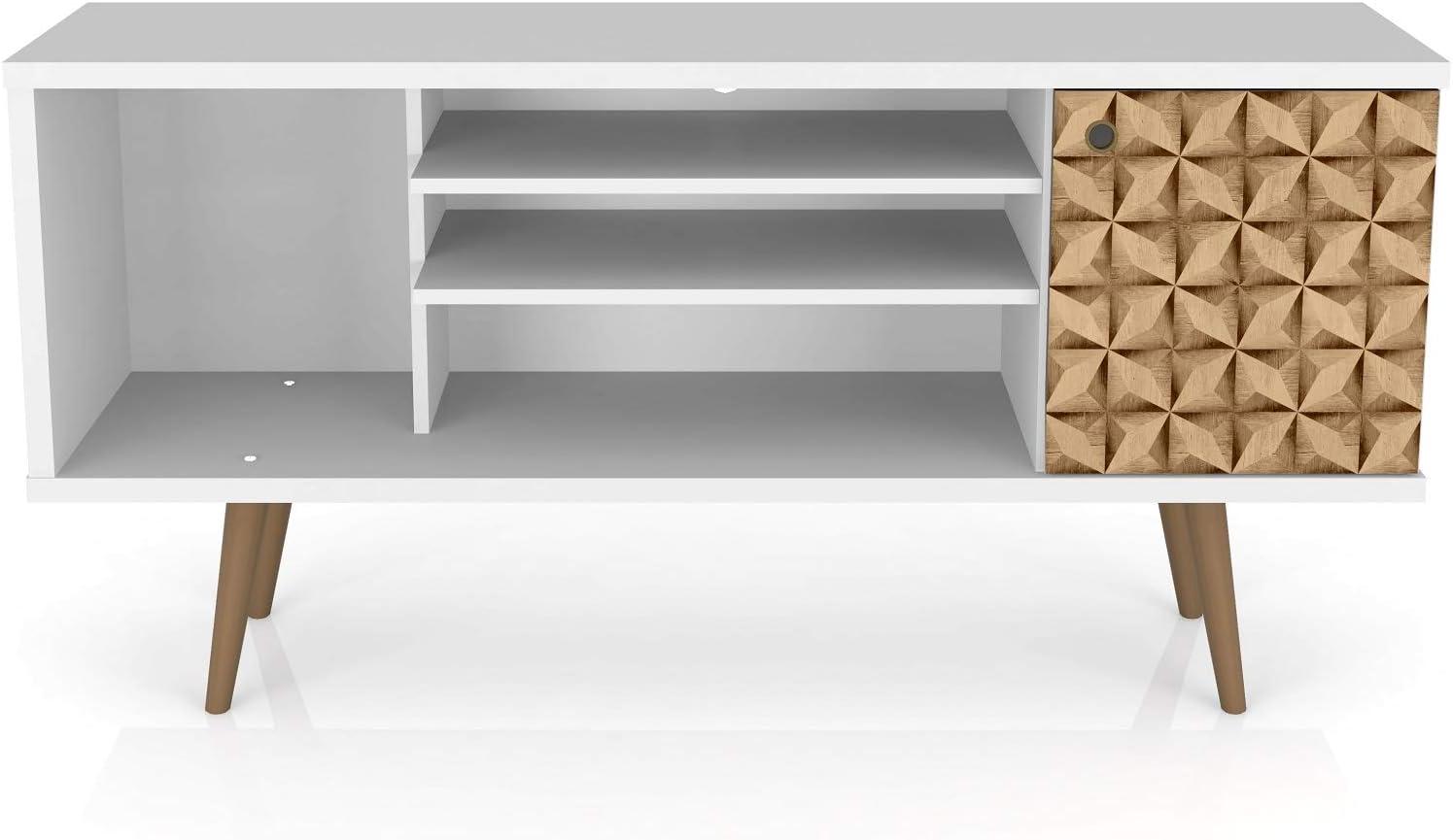 Liberty 53.14" Mid-Century Modern TV Stand with 5 Shelves and 1 Door  with Solid Wood Legs