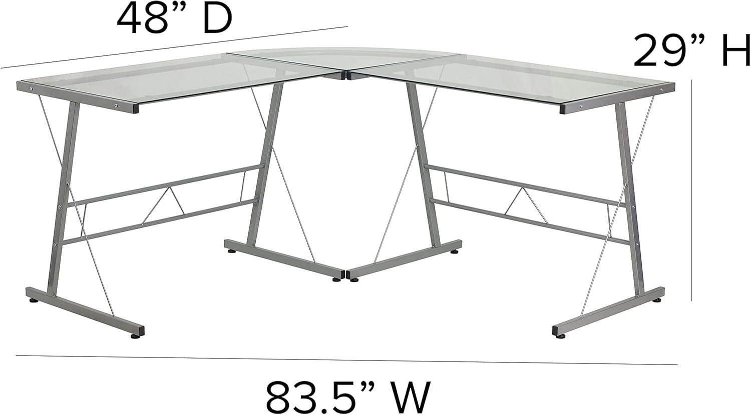 Flash Furniture L-Shaped Desk 83.5" Computer Corner Desk, Gaming Corner Desk, Home Office Corner Desk, Gaming Desk, Easy to Assemble, Clear