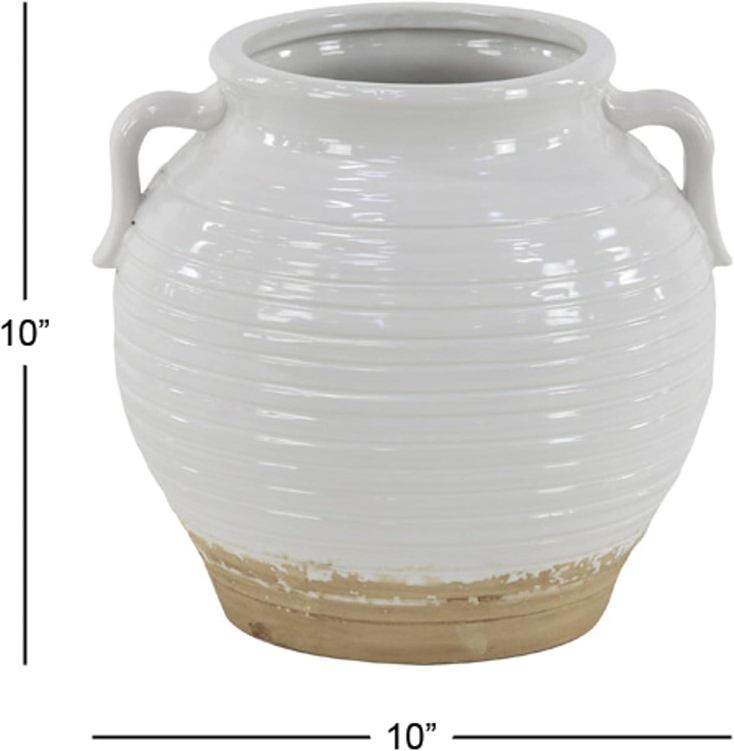 8" Wide Ceramic Planter Pot with Side Handles White - Olivia & May: Indoor Stoneware, Weather-Resistant