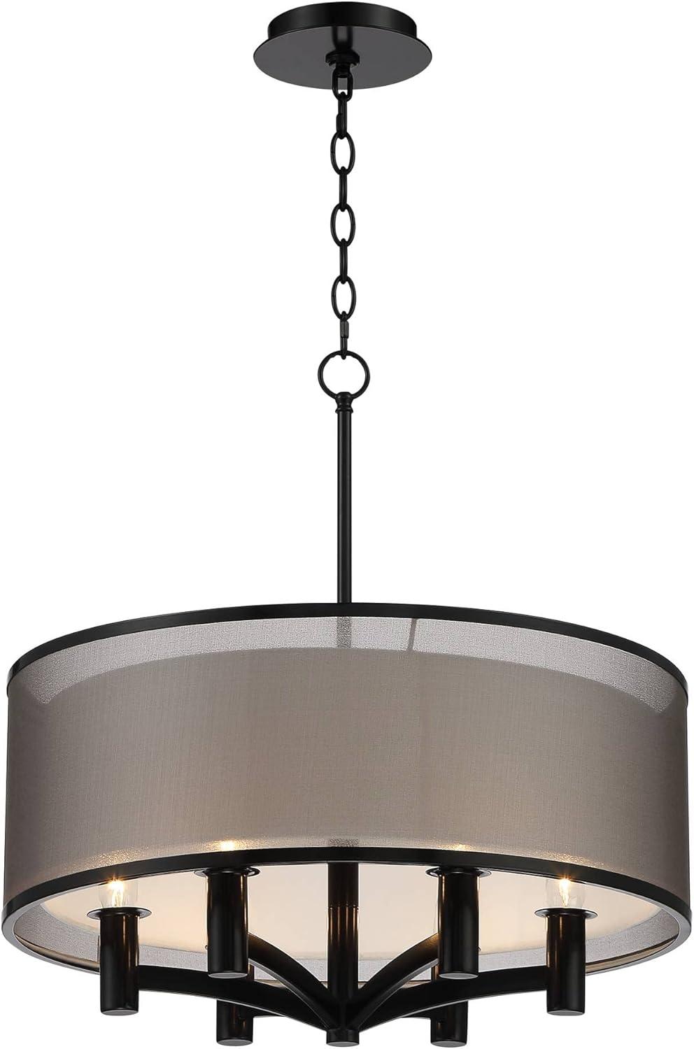 Possini Euro Design Black Drum Pendant Chandelier 22" Wide Modern Double Shade 6-Light Fixture Dining Room House Foyer Entryway