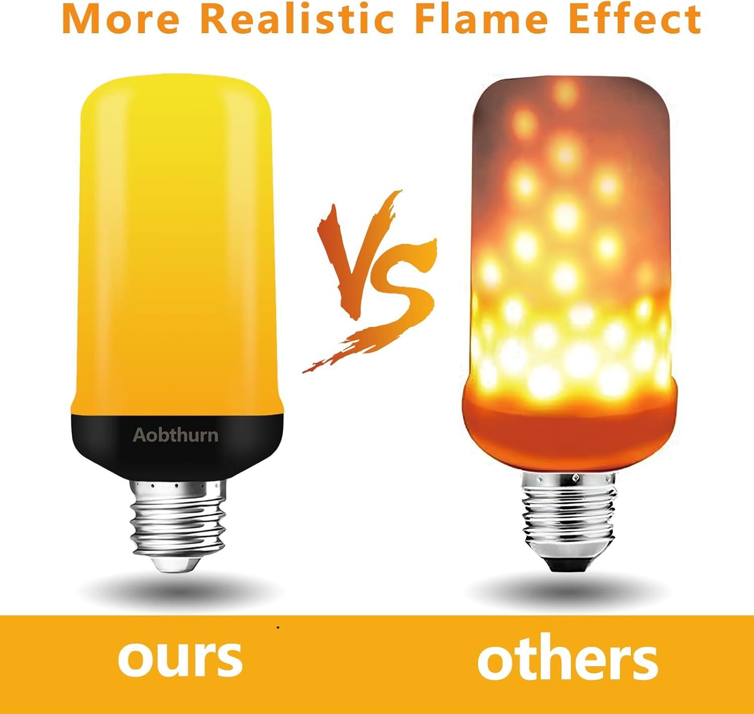 Njide LED Flame Light Bulb, Upgraded 4 Modes Fire Light Bulbs with Upside Down Effect, E26 Base Flickering Light Bulbs for Halloween Decorations, Christmas, Outdoor, Indoor, Home